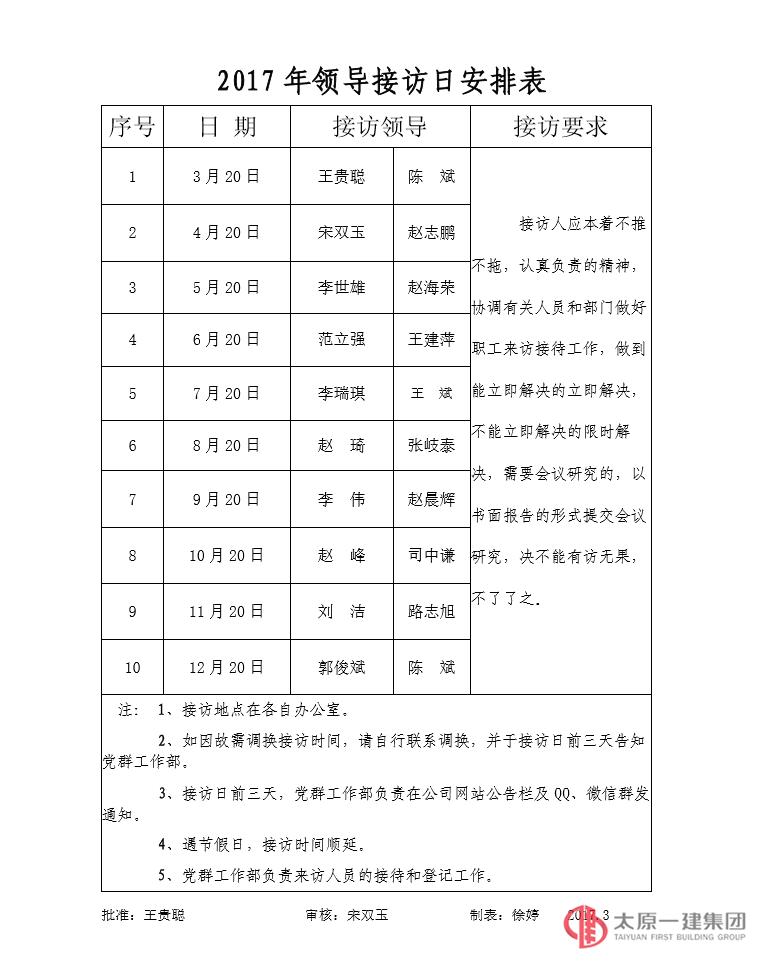 2017年领导接访日安排表